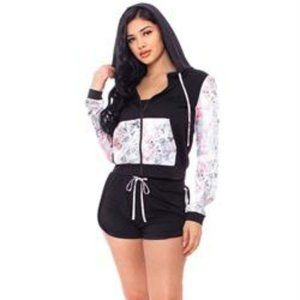 5 PACK!! SATIN DRAGON FLORAL PRINT HOODIE JACKET AND SHORTS